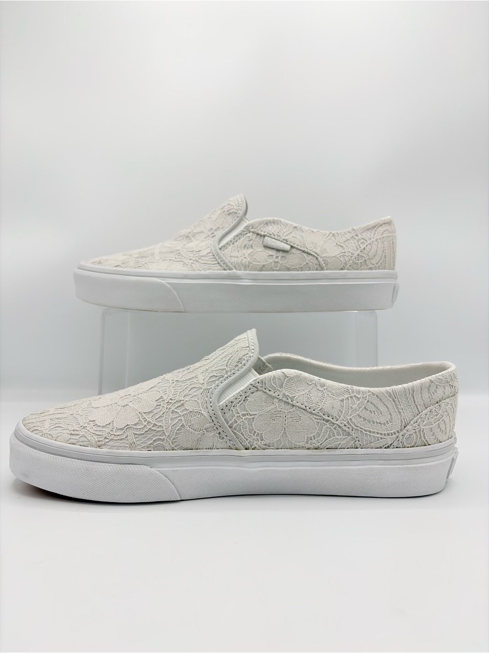 Vans Classic Slip-On Ivory Floral Lace Sneakers Women's 8.5 - Picture 5 of 15